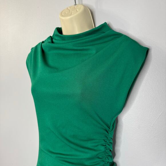 Anthropologie The Maya Ruched Cowl-Neck Midi Dress Kelly Green Stretch Sz XS New - Picture 7 of 14